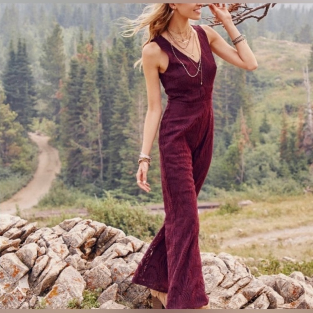 Altar’d State Burgundy Lace Jumpsuit